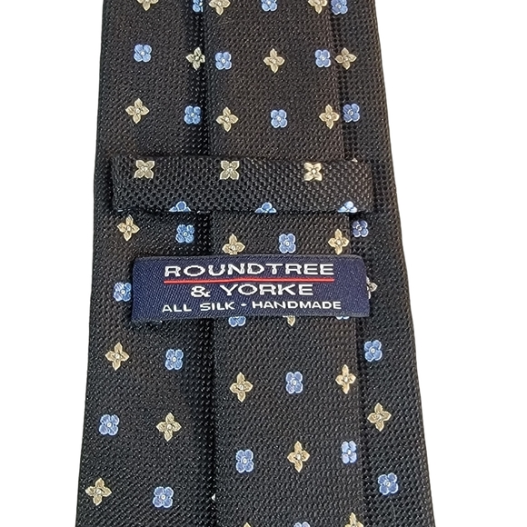 Roundtree & Yorke 100% Silk Handmade Floral Polka-Dot Pattern Black Men's Tie - Picture 10 of 12